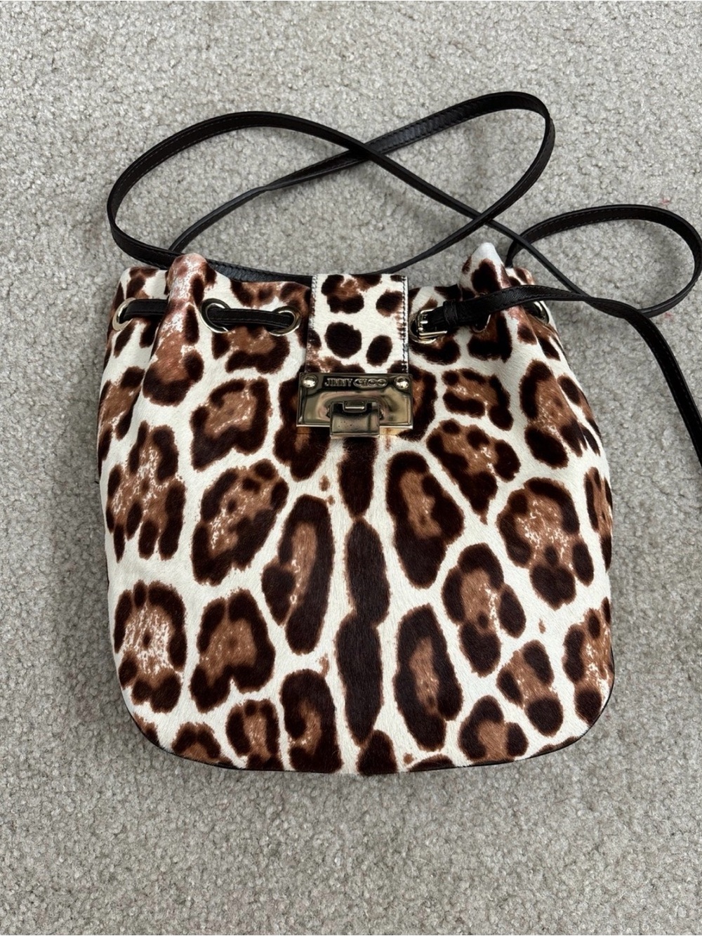 Jimmy Choo Brown and White Leopard-Print Crossbody Bag
